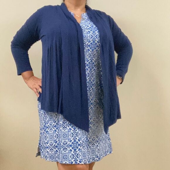 LANDS END Floral Geometric Sleeveless Casual Summer Dress Blue White Medium - Picture 4 of 12